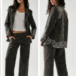 Free People Studded Embroidered Dark Brown lSuit Set